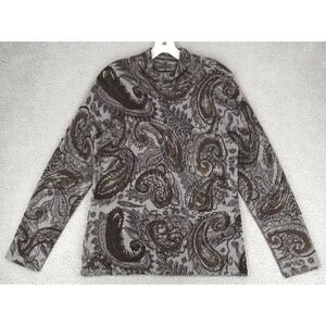 Escapade Mock Neck Pullover Sweater Women Size L Cashmere Blend Paisley on Gray